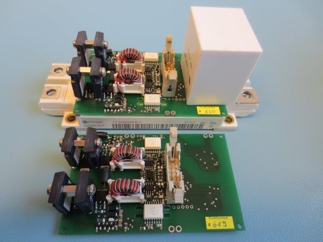 MACCON also offers standard building blocks for rapid prototyping. Image shows a gate-driver on its own, and, a gate-driver combined with the IGBT module and snubber capacitor.